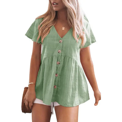 DELINA™ – Casual Cozy V-Neck Peplum Blouse