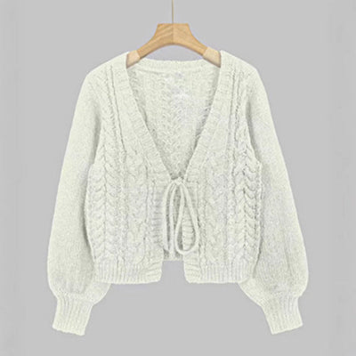SHERICA™ – Cozy Vintage Chunky Tie-Front Long Sleeve Cardigan