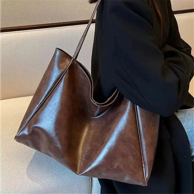 Elegant Brown Tote Bag with Leather Look