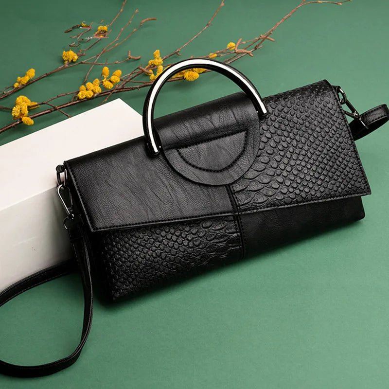 Structural Black Handbag with Leather Look
