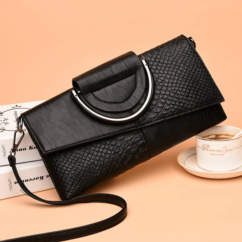 Structural Black Handbag with Leather Look