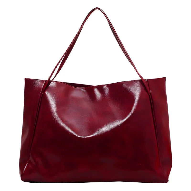 Elegant Brown Tote Bag with Leather Look