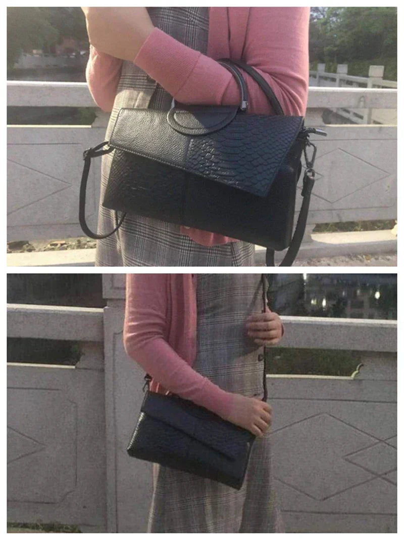 Structural Black Handbag with Leather Look