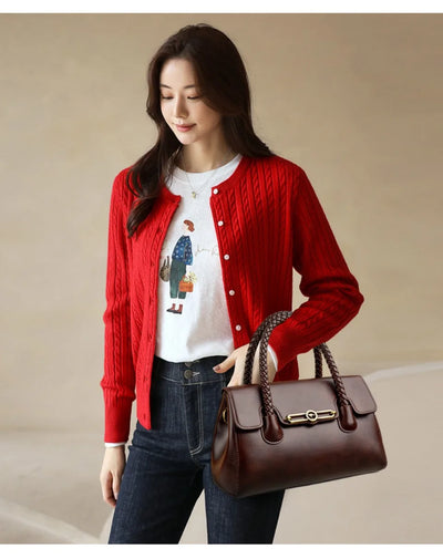 ronja™ – Classic Handbag with Woven Handle and Gold Accents
