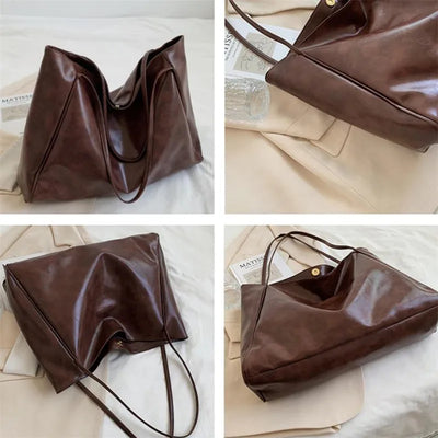 Elegant Brown Tote Bag with Leather Look