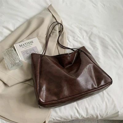 Elegant Brown Tote Bag with Leather Look