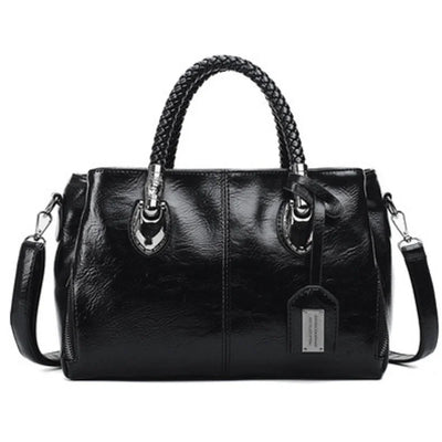 Pia™ | Elegant Leather Bag with Woven Handles