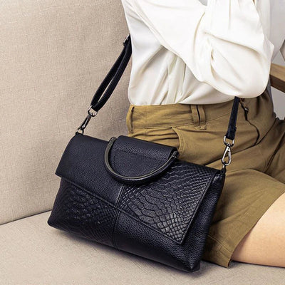 Structural Black Handbag with Leather Look