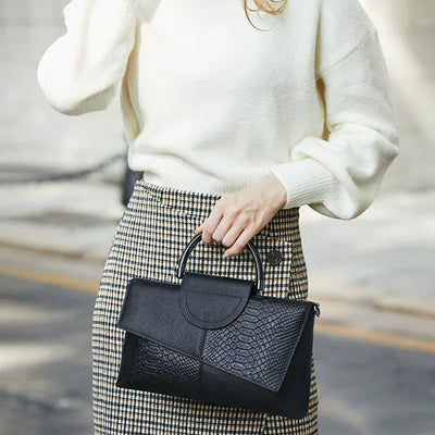 Structural Black Handbag with Leather Look