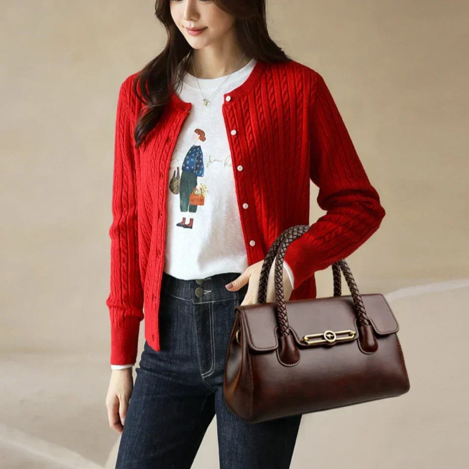 ronja™ – Classic Handbag with Woven Handle and Gold Accents