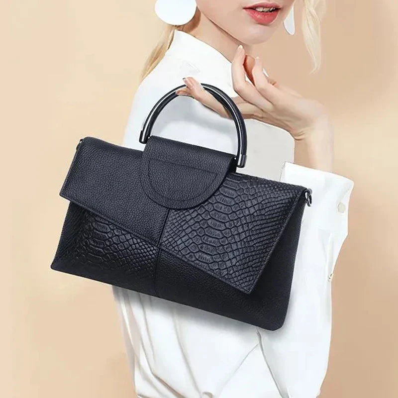 Structural Black Handbag with Leather Look