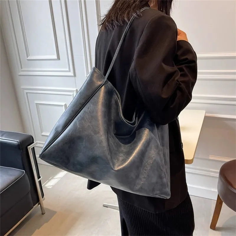 Elegant Brown Tote Bag with Leather Look