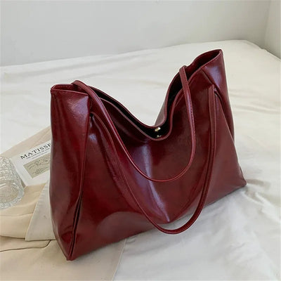 Elegant Brown Tote Bag with Leather Look
