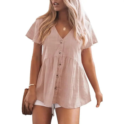 DELINA™ – Casual Cozy V-Neck Peplum Blouse